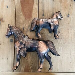 Vintage Metal Horse Set Copper Brass Mother Pony